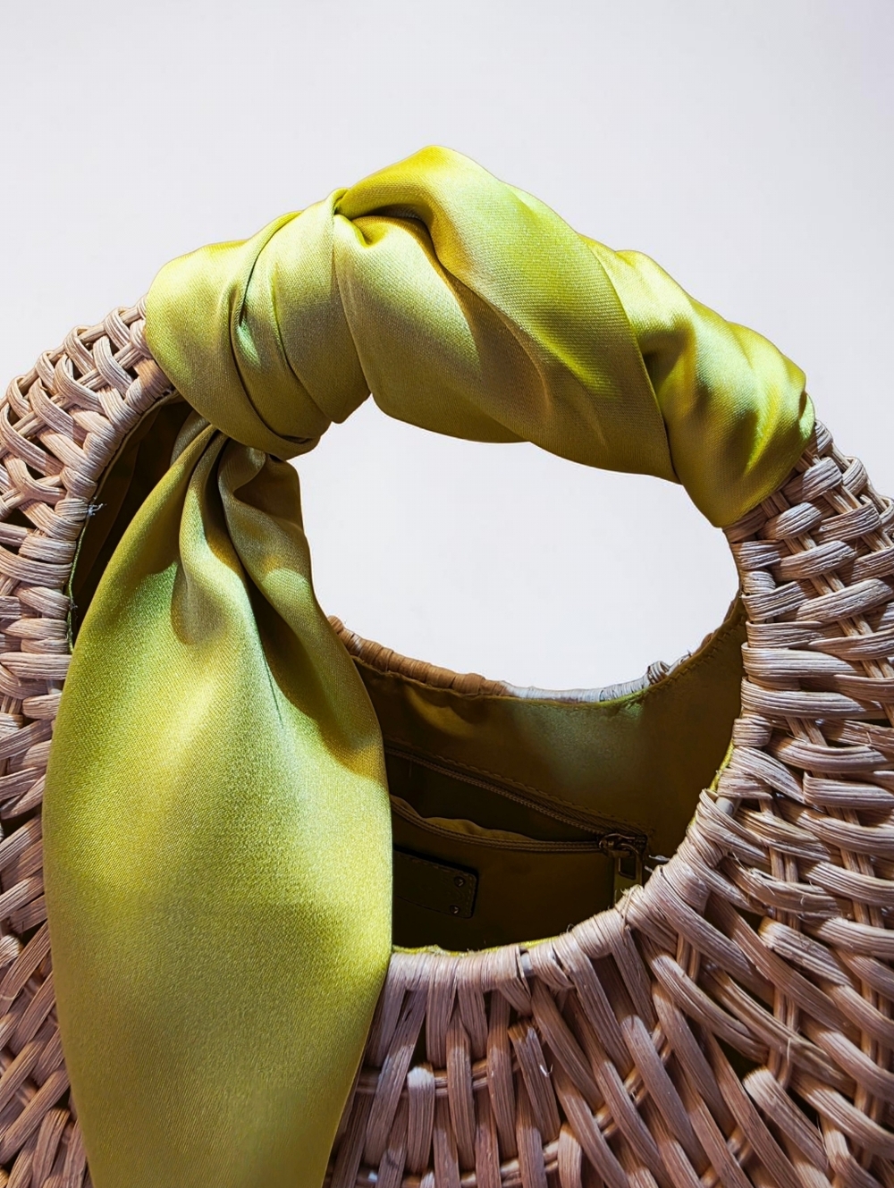 SALE!! Round Woven Straw Handbag with Yellow-Green Scarf Trim by Scoop  NWT - Picture 3 of 8
